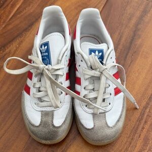 Kids Adidas Samba White, Red, and Gray Sneakers size 11k